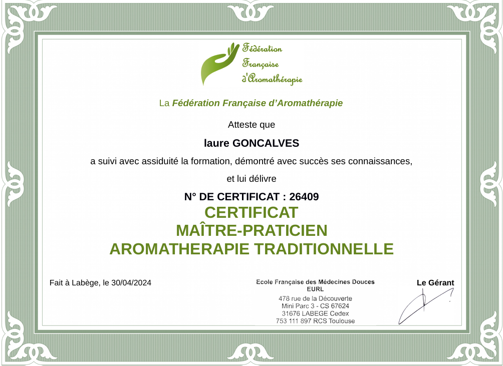 Maître-Praticien en Aromathérapie Traditionnelle — Fédération Française d'Aromathérapie